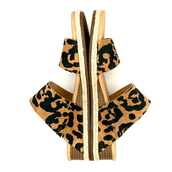 Lucky Brand Wyntor Wedge Sandals Women’s Size 7.5 Espadrille Leopard Leather Tan - Picture 4 of 7